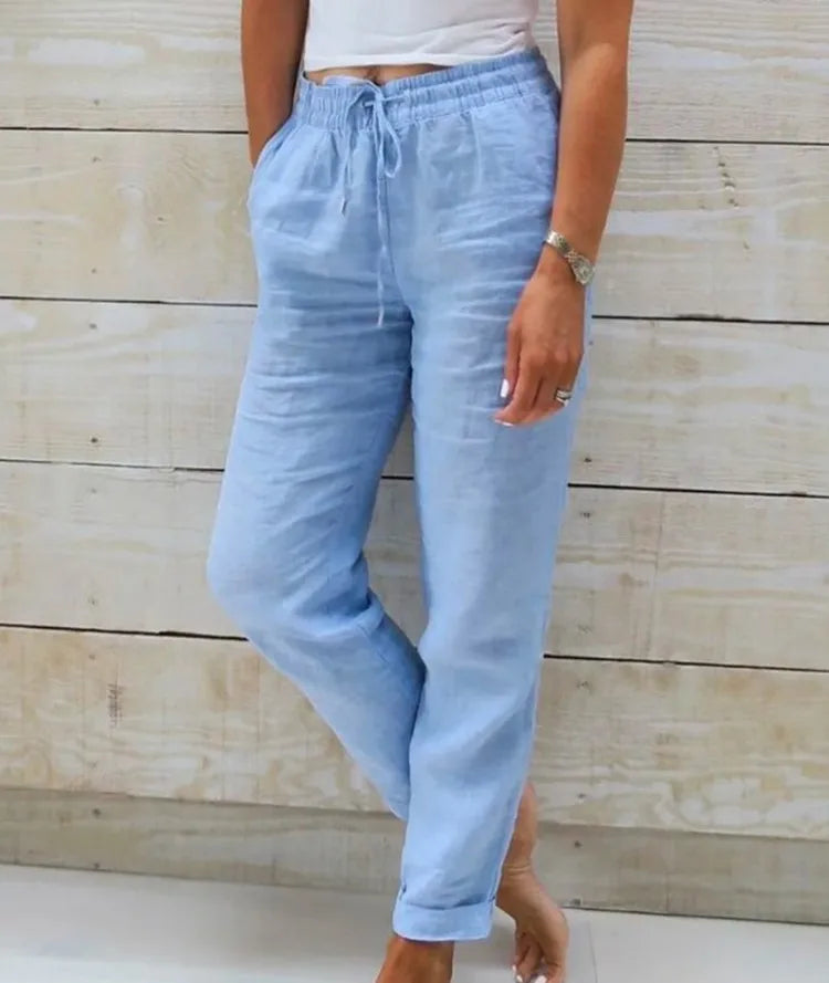 Women's Solid Cotton Linen Trousers