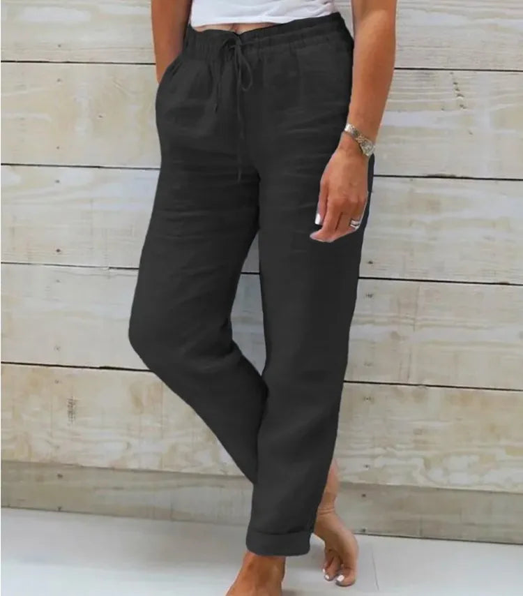 Women's Solid Cotton Linen Trousers