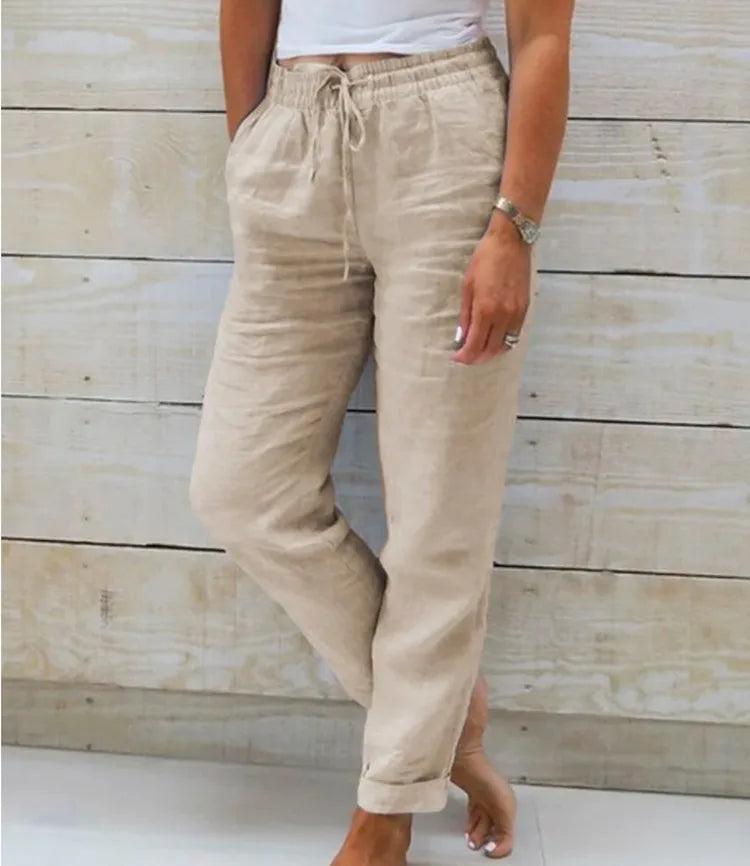 Women's Solid Cotton Linen Trousers