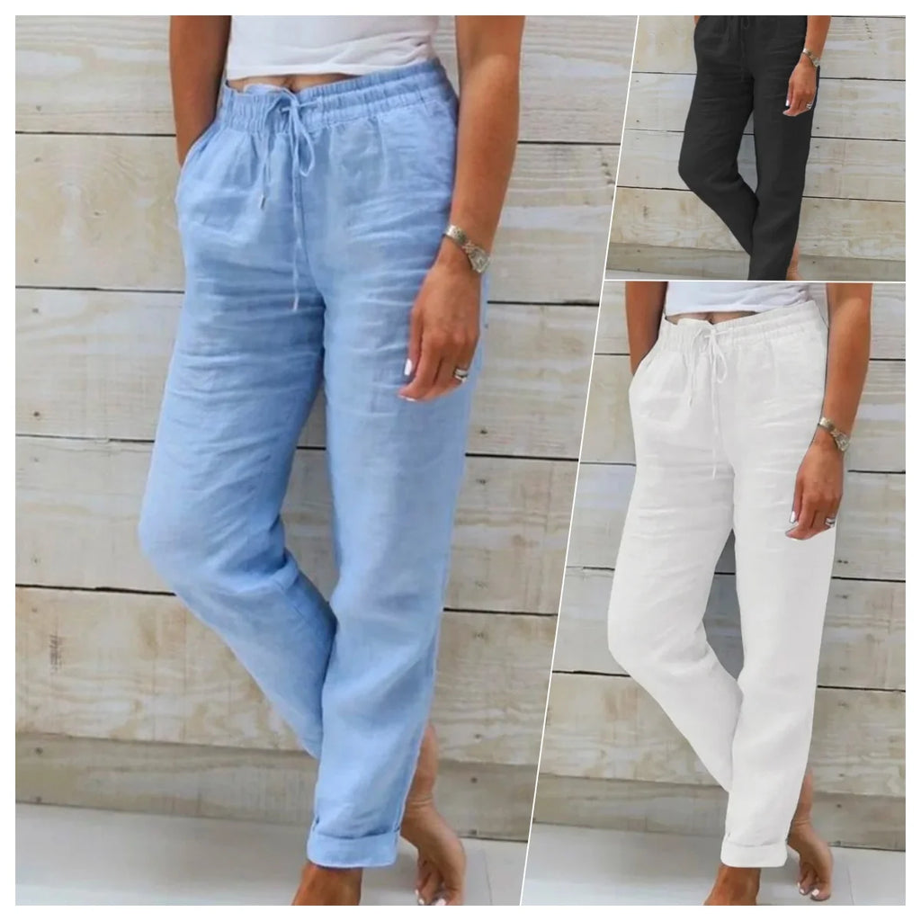 Women's Solid Cotton Linen Trousers