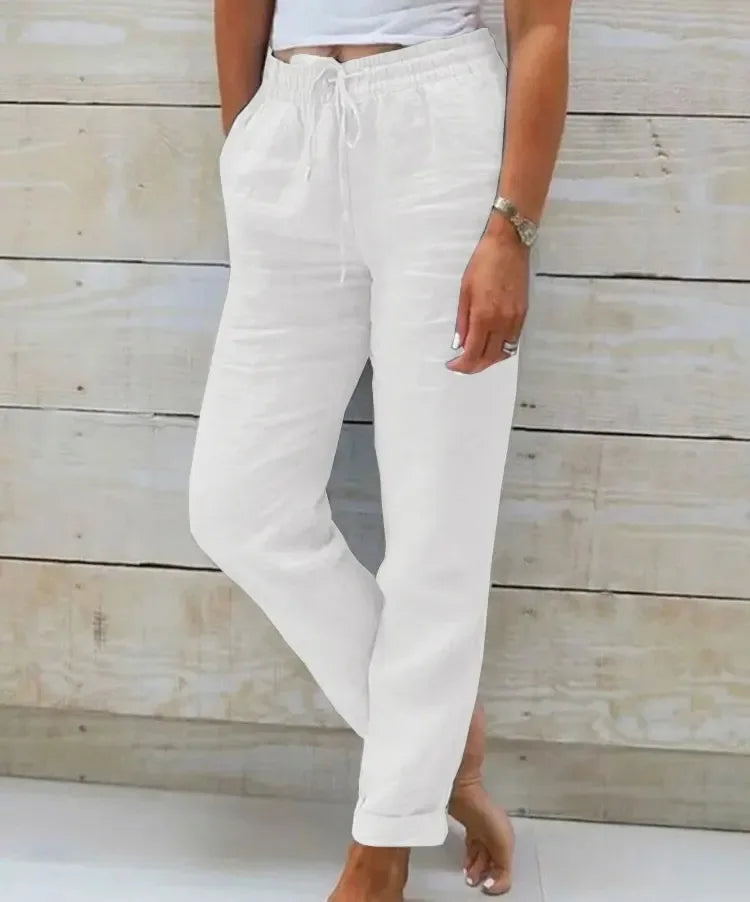 Women's Solid Cotton Linen Trousers